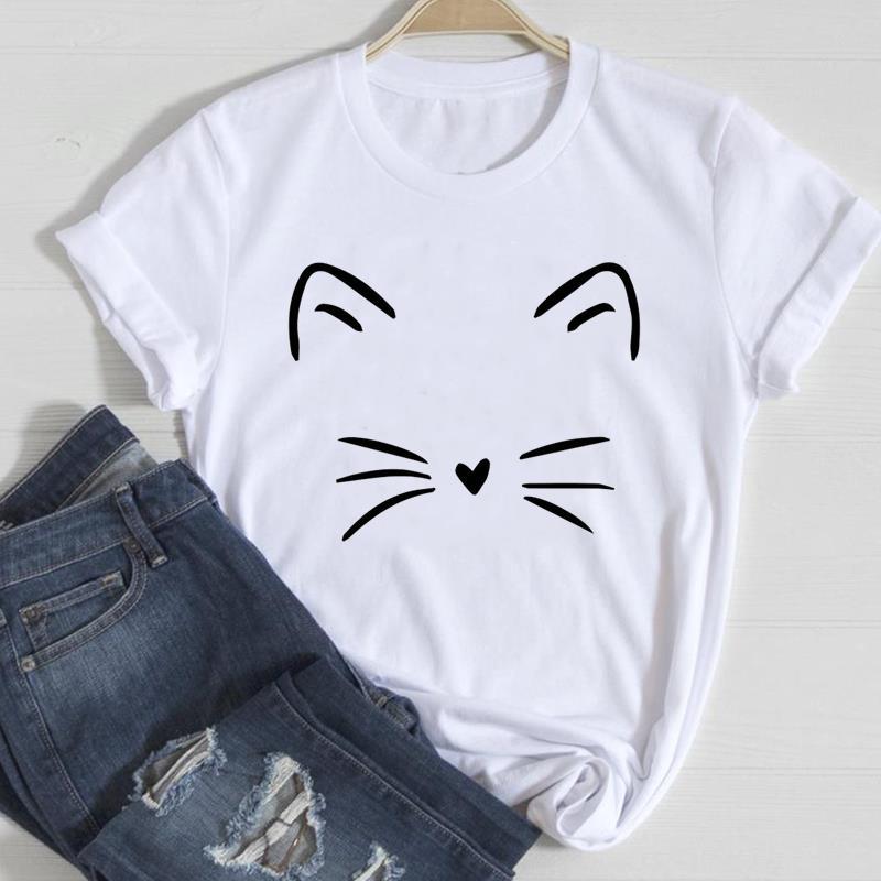 Cat Cute Printed European And American Short Sleeve