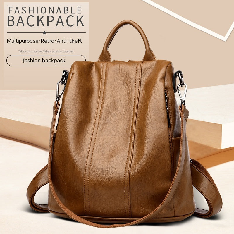 Fashionable Women's Cattlehide Leather Backpack with Anti-theft and Multifunctional Features