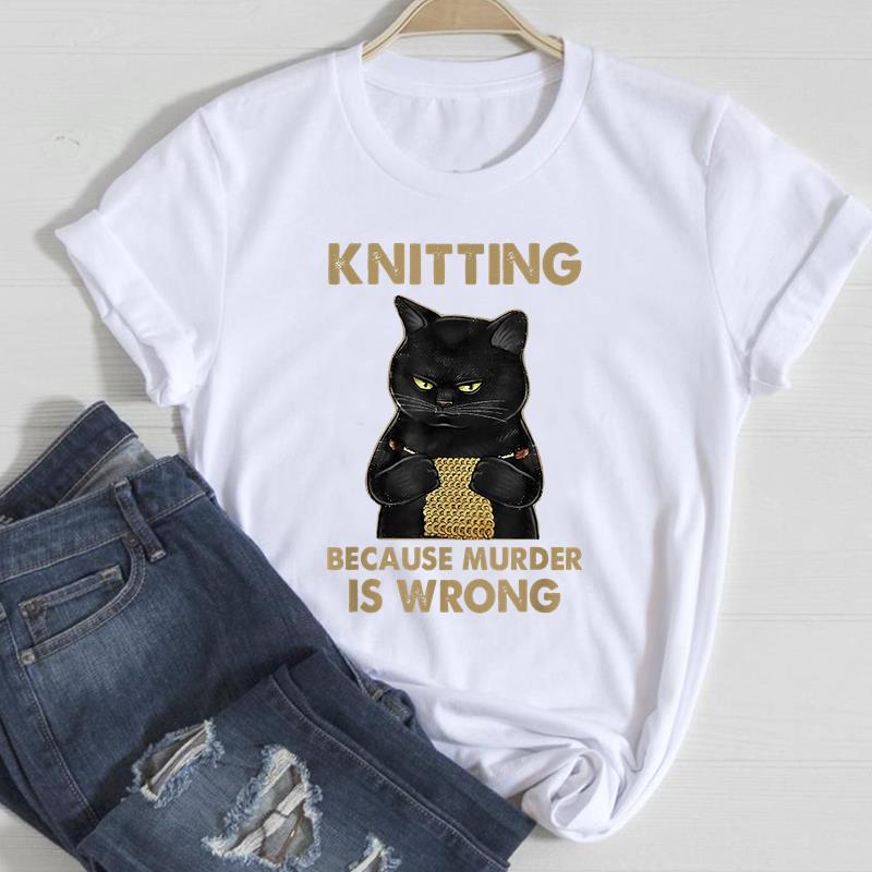 Cat Cute Printed European And American Short Sleeve