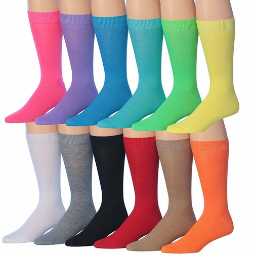 James Fiallo Men's 12-Pack of Crew Socks with Playful Facial Expressions and Striped, Vibrant Colors