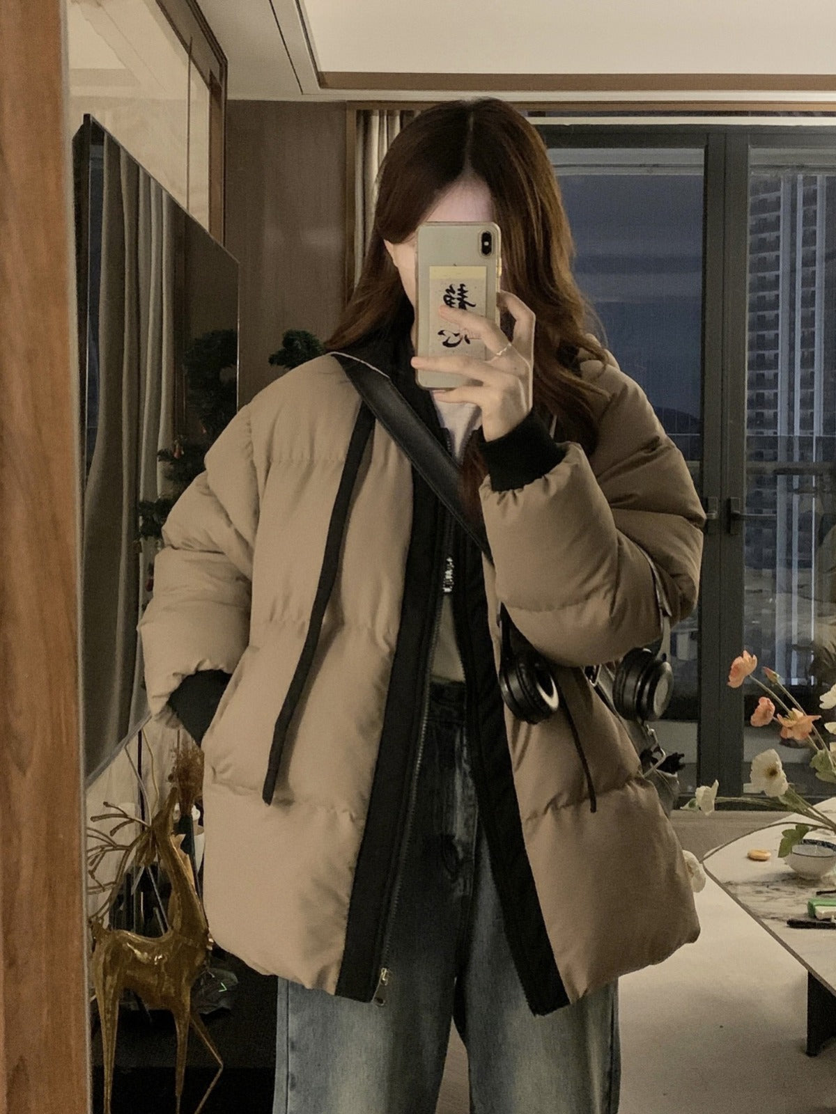 Khaki Cotton-Padded Warm Jacket for Women in Winter