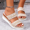 Ethnic Style Woven Sandals: Fashionable Wavy Pattern with Linen Bottom, Wide Strap Wedges for Women in Summer Casual Wear