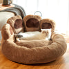 Round Large Pet House with Long Plush Deep Sleeping Area, Bear Paw Shape Super Soft Cushion Calm Beds for Dogs and Cats