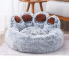 Round Large Pet House with Long Plush Deep Sleeping Area, Bear Paw Shape Super Soft Cushion Calm Beds for Dogs and Cats