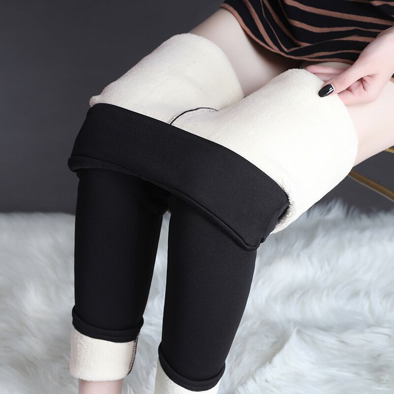 Cold-Weather Leggings with High Stretch and Cozy Lamb Cashmere Lining for Women's Fitness – Thick and Warm Skinny Pants