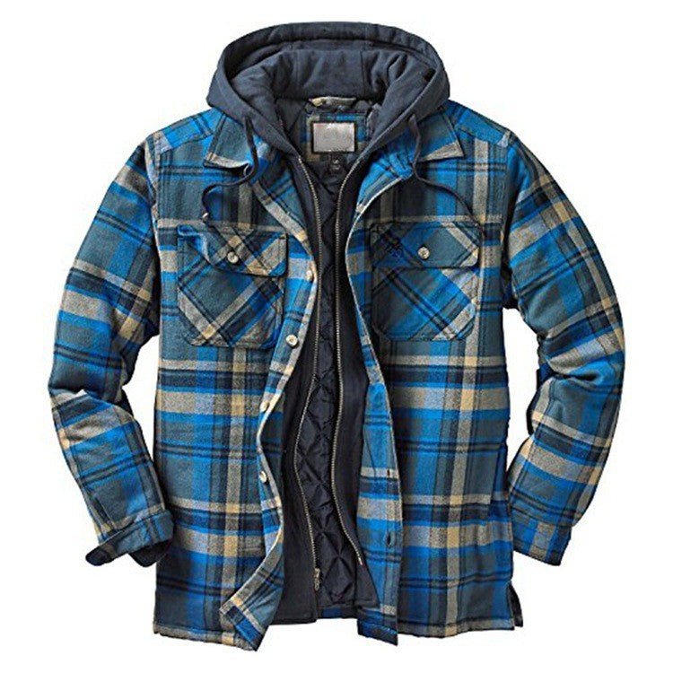 Loose Hooded Polyester Jacket with Thickened Cotton Padding for Men