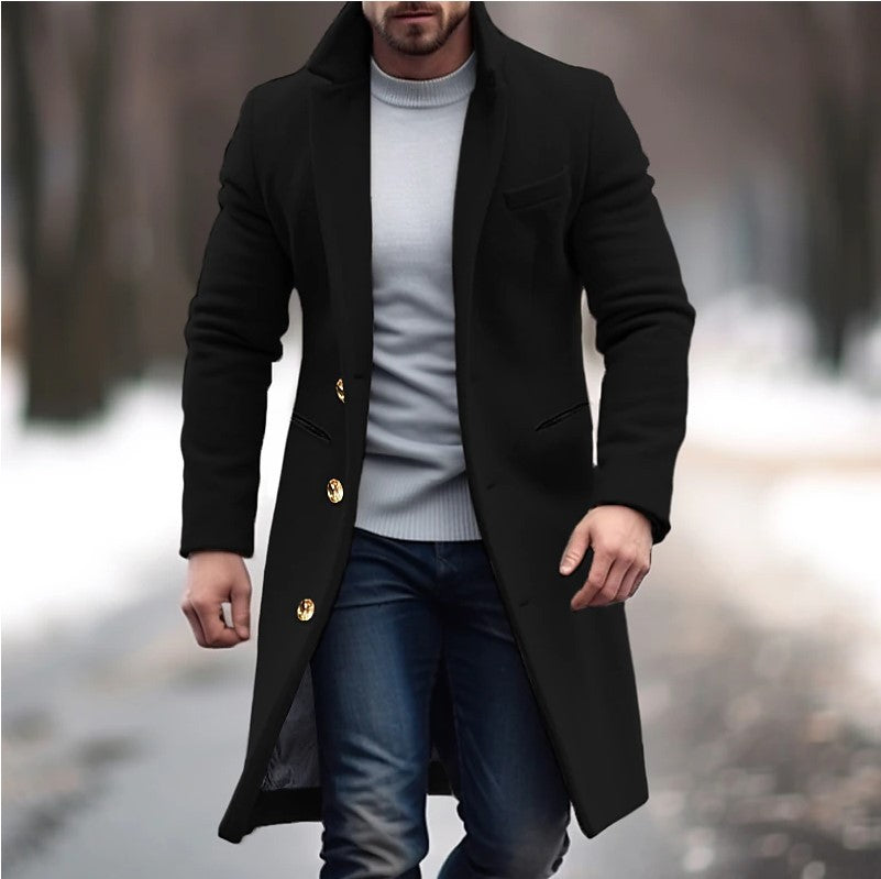 Men's Mid-length Woolen Trench Coat in Multi-color