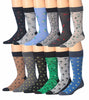 James Fiallo Men's 12-Pack of Crew Socks with Playful Facial Expressions and Striped, Vibrant Colors