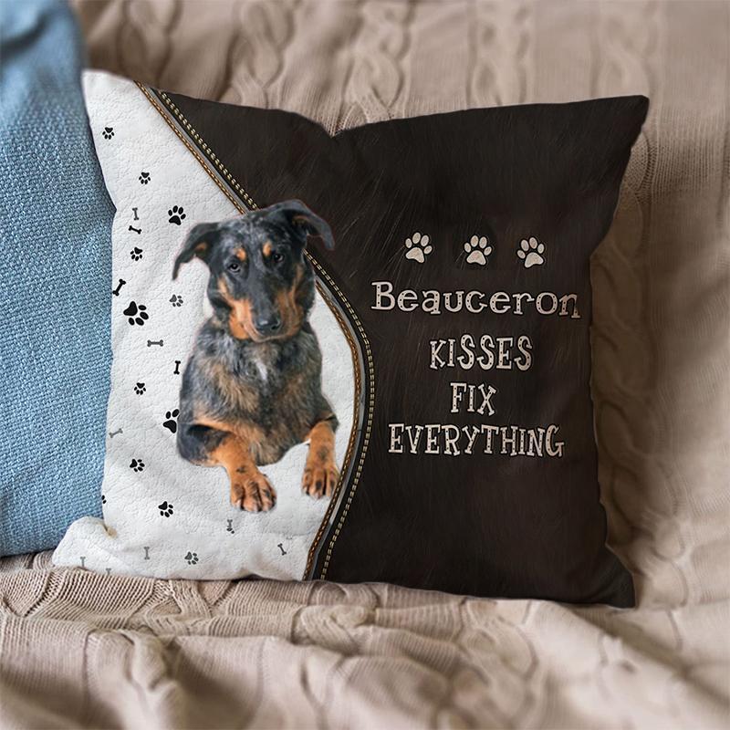 Pet Dog Print Linen Sofa Cushion Peach Skin Pillowcase