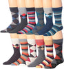 James Fiallo Men's 12-Pack of Crew Socks with Playful Facial Expressions and Striped, Vibrant Colors