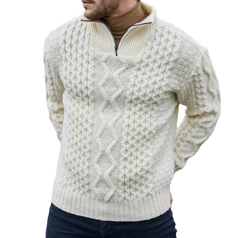 Turtleneck Zipper Knitted Sweater with Long Sleeves