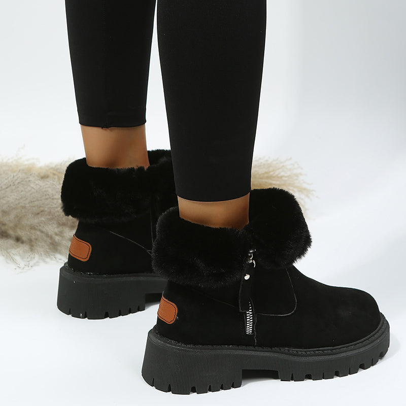 Thick Plush Snow Boots Women Faux Suede Non-slip Winter Shoes