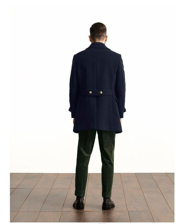 Long Sleeve Woolen Coat for Men in Mid-Length