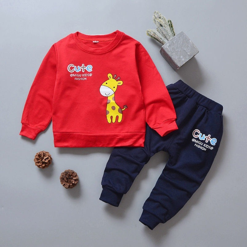 Girls Cartoon Giraffe Suspenders Two-piece Suit
