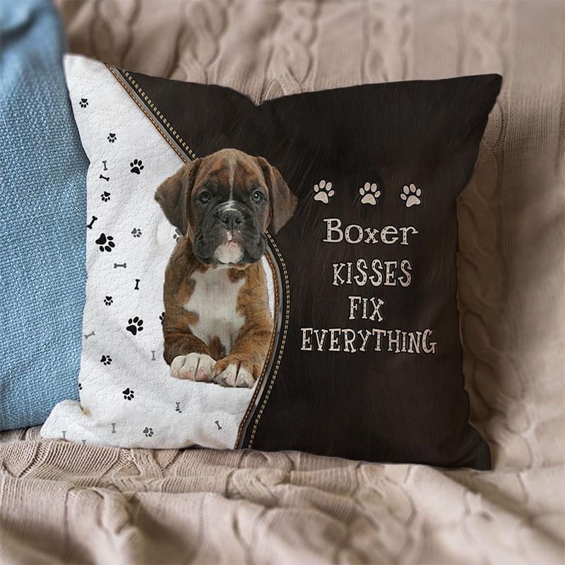 Pet Dog Print Linen Sofa Cushion Peach Skin Pillowcase