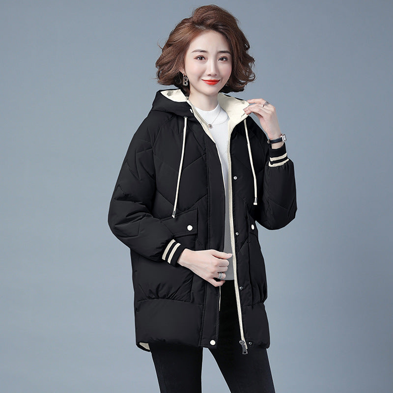 Winter Cotton Puffer Jacket for Women - Mid-length, Loose Fit, and Thickened