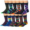 James Fiallo Men's 12-Pack of Crew Socks with Playful Facial Expressions and Striped, Vibrant Colors