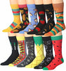 James Fiallo Men's 12-Pack of Crew Socks with Playful Facial Expressions and Striped, Vibrant Colors