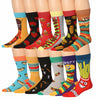 James Fiallo Men's 12-Pack of Crew Socks with Playful Facial Expressions and Striped, Vibrant Colors