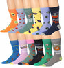 James Fiallo Men's 12-Pack of Crew Socks with Playful Facial Expressions and Striped, Vibrant Colors