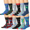 James Fiallo Men's 12-Pack of Crew Socks with Playful Facial Expressions and Striped, Vibrant Colors