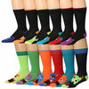 James Fiallo Men's 12-Pack of Crew Socks with Playful Facial Expressions and Striped, Vibrant Colors