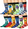 James Fiallo Men's 12-Pack of Crew Socks with Playful Facial Expressions and Striped, Vibrant Colors