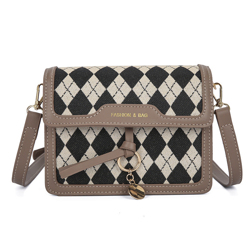 Large Capacity Women's Fashion Messenger Bag with Houndstooth Pattern