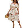 Printed Ruffle Sleeve V-neck Waist Slimming Elegant Long Dress