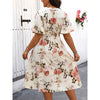 Printed Ruffle Sleeve V-neck Waist Slimming Elegant Long Dress