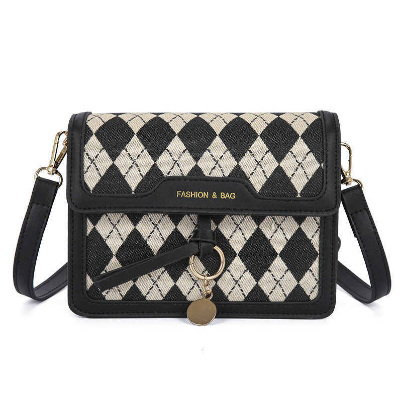 Large Capacity Women's Fashion Messenger Bag with Houndstooth Pattern