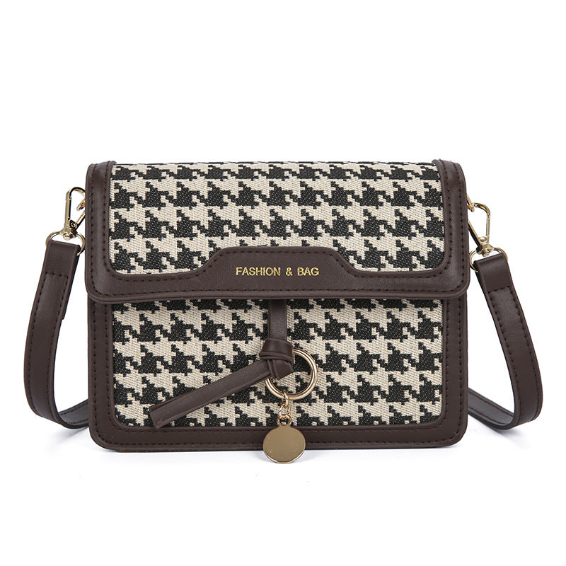 Large Capacity Women's Fashion Messenger Bag with Houndstooth Pattern