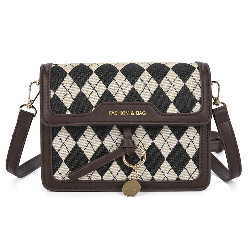 Large Capacity Women's Fashion Messenger Bag with Houndstooth Pattern