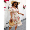 Printed Ruffle Sleeve V-neck Waist Slimming Elegant Long Dress