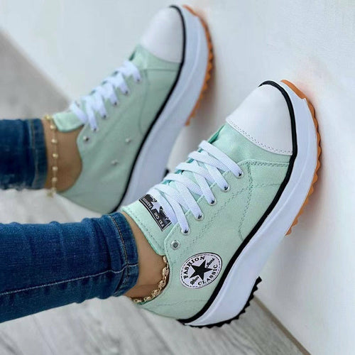 Canvas Casual Women's Sport Shoes with Flat Lace-Up Sneakers Pattern