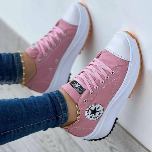 Canvas Casual Women's Sport Shoes with Flat Lace-Up Sneakers Pattern