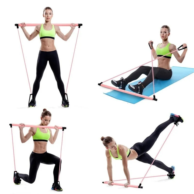 Resistance Band Pilates Exercise Bar Kit for Body Building and Yoga Rope Puller