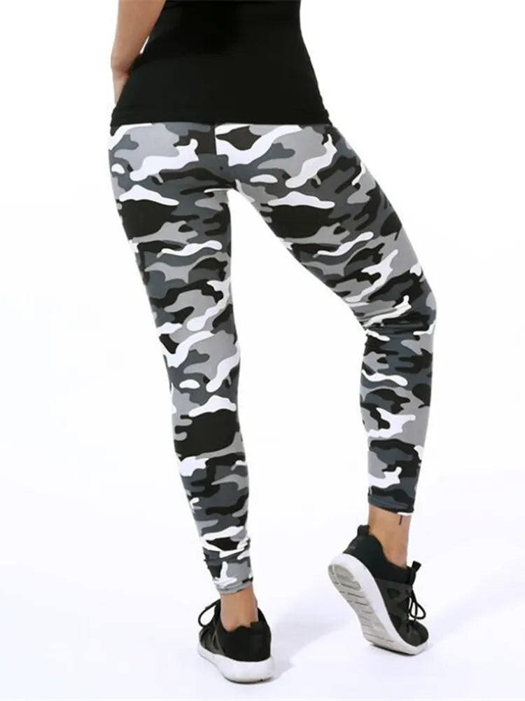 New Army Green Camouflage Printed Women's Fitness Leggings with High Elasticity for Gym Workouts - Skinny Sport Pencil Pants