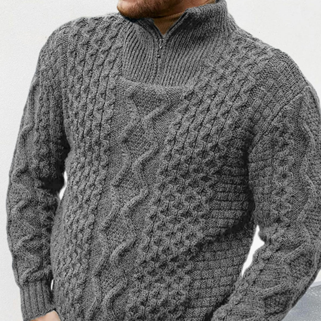 Turtleneck Zipper Knitted Sweater with Long Sleeves