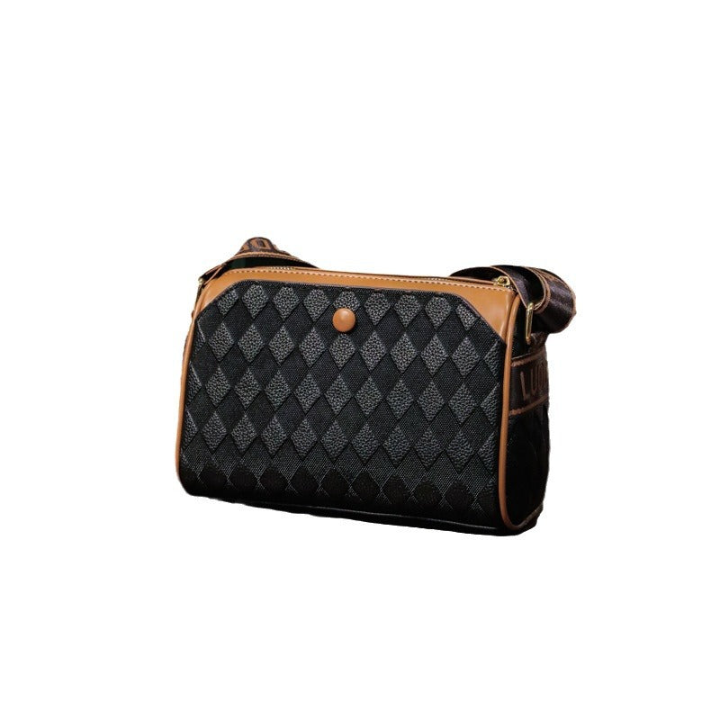 Fashionable Leather Shoulder Bag with Rhombus Pattern for Women