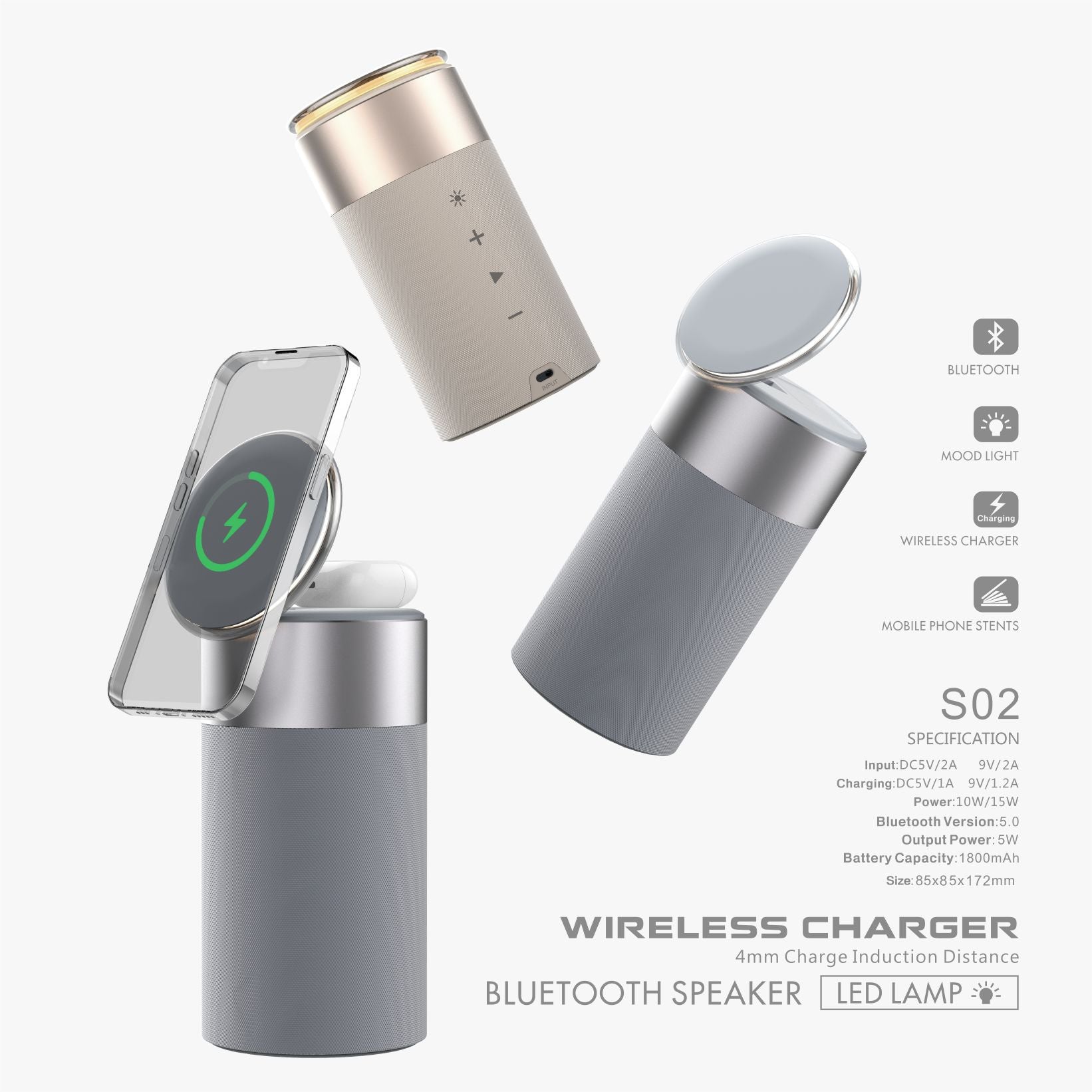 Portable Bluetooth Speaker with Touch Lamp: 3-in-1 Multi-Function Wireless Charger for iPhone and AirPods, Ideal for Home and Office