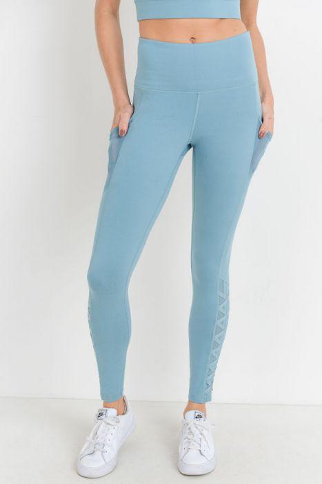 Full Pocket Leggings with High waist Hybrid Mesh and Lattice Straps