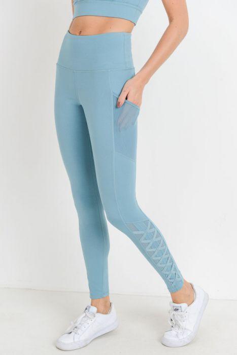 Full Pocket Leggings with High waist Hybrid Mesh and Lattice Straps