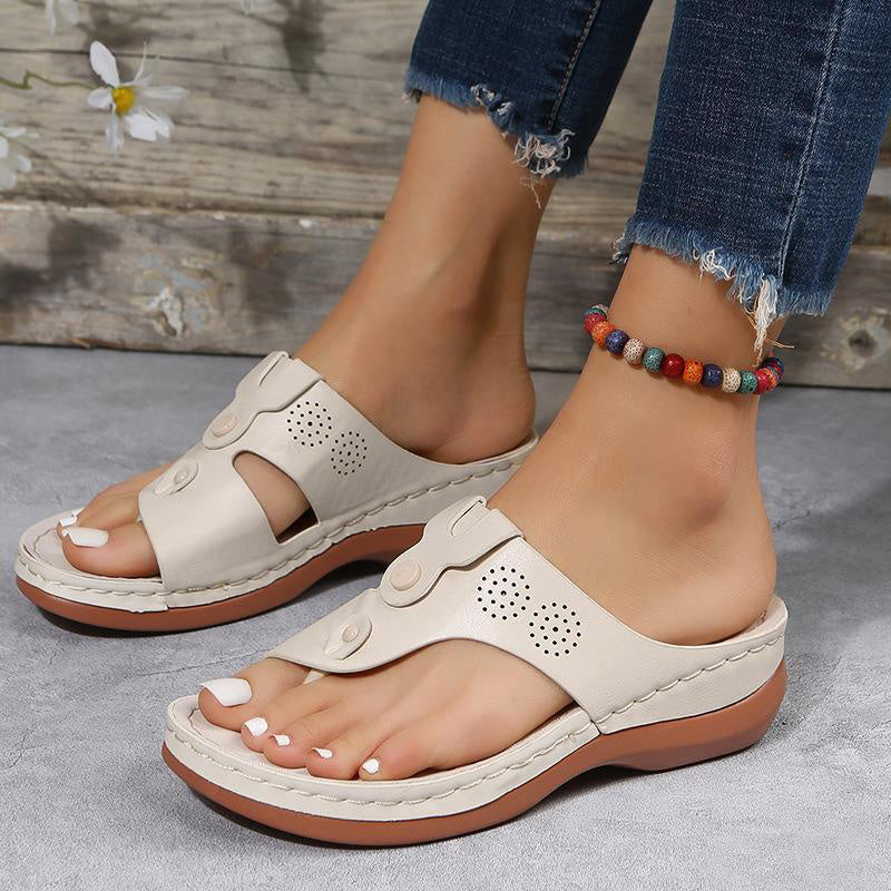 Women's Hollow Out Wedge Thong Sandals - Summer Beach Flip Flops