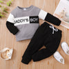 Long Sleeve Letter Print Top Solid Color Trousers Two-piece Set