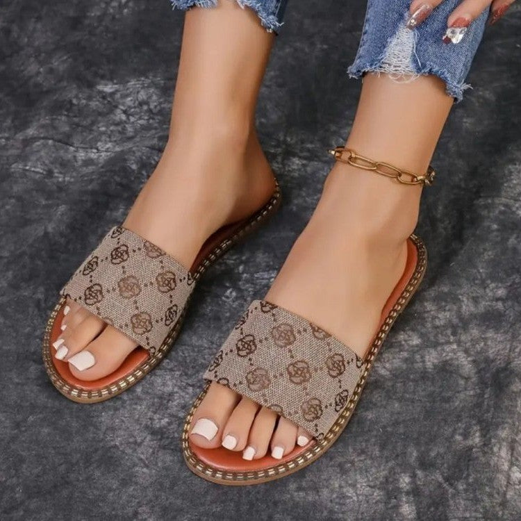 Summer Flower Print Flat Sandals for Women - Non-slip Slide Slippers for Casual Vacation Beachwear