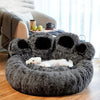 Round Large Pet House with Long Plush Deep Sleeping Area, Bear Paw Shape Super Soft Cushion Calm Beds for Dogs and Cats