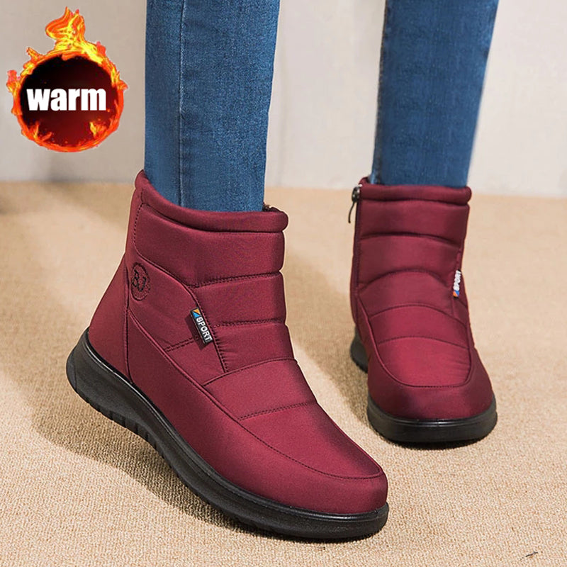 Women's Waterproof Snow Boots with Flat Heels - Non-Slip, Warm Ankle Boots