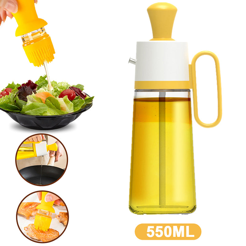 2-in-1 Silicone Brush BBQ Oil Spray Glass Bottle - Multi-Functional Oil Dispenser for Barbecue, Cooking, and Seasoning