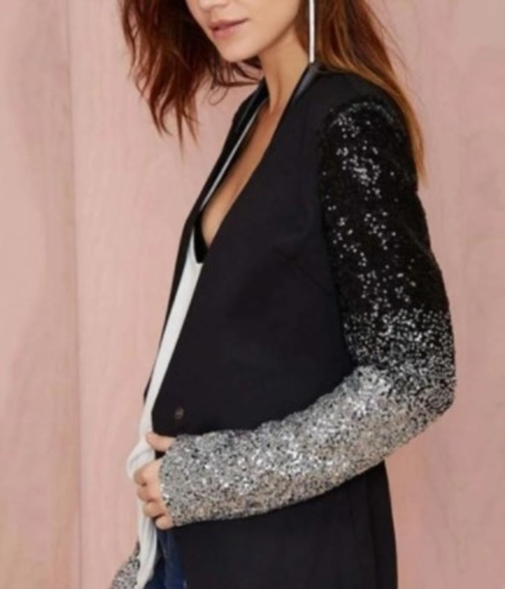 Sequin-Sleeved Women's Blazer